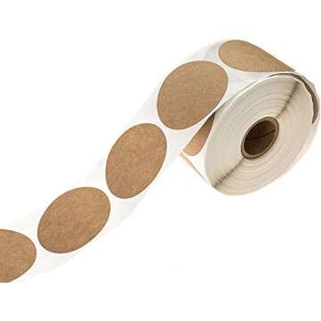 2" Natural Brown Kraft Stickers / 500 Circle Labels Roll/Permanent Adhesive Brown Kraft Round Organi...