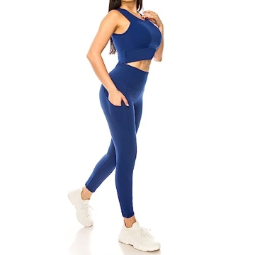 FASHION BASE Workout Set for Women Tummy Control 2 Piece Athletic High Waist Leggings Sports Bra Yog...