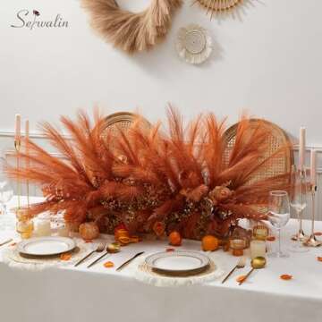 Serwalin 𝟲𝟬𝗽𝗰𝘀 Pampas Grass Decor 𝟭𝟳.𝟳𝗜𝗻𝗰𝗵, Orange Pampas Grass ...