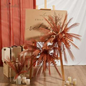 Serwalin 𝟲𝟬𝗽𝗰𝘀 Pampas Grass Decor 𝟭𝟳.𝟳𝗜𝗻𝗰𝗵, Orange Pampas Grass Home Decor, Faux Pampas Grass Bulk Boho Decor for Vase Filler Farmhouse Home Wedding Decor Table Centerpieces