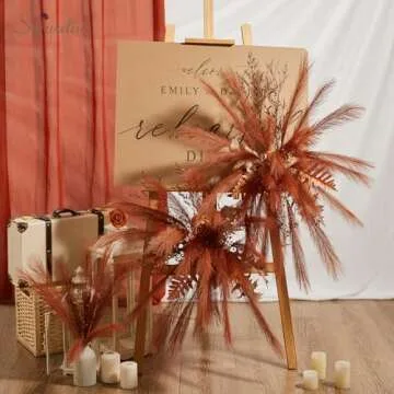 Serwalin 𝟲𝟬𝗽𝗰𝘀 Pampas Grass Decor 𝟭𝟳.𝟳𝗜𝗻𝗰𝗵, Orange Pampas Grass Home Decor, Faux Pampas Grass Bulk Boho Decor for Vase Filler Farmhouse Home Wedding Decor Table Centerpieces