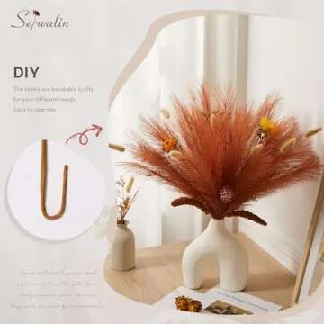 Serwalin 𝟲𝟬𝗽𝗰𝘀 Pampas Grass Decor 𝟭𝟳.𝟳𝗜𝗻𝗰𝗵, Orange Pampas Grass Home Decor, Faux Pampas Grass Bulk Boho Decor for Vase Filler Farmhouse Home Wedding Decor Table Centerpieces