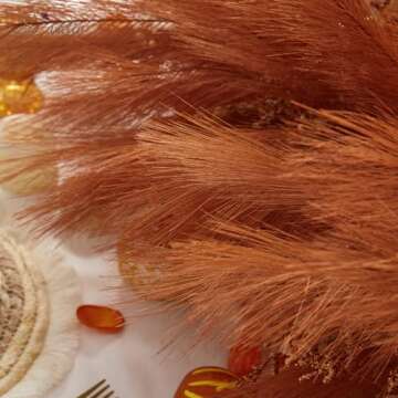 Serwalin 𝟲𝟬𝗽𝗰𝘀 Pampas Grass Decor 𝟭𝟳.𝟳𝗜𝗻𝗰𝗵, Orange Pampas Grass Home Decor, Faux Pampas Grass Bulk Boho Decor for Vase Filler Farmhouse Home Wedding Decor Table Centerpieces