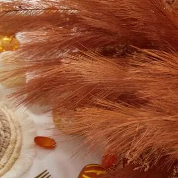 Serwalin 𝟲𝟬𝗽𝗰𝘀 Pampas Grass Decor 𝟭𝟳.𝟳𝗜𝗻𝗰𝗵, Orange Pampas Grass Home Decor, Faux Pampas Grass Bulk Boho Decor for Vase Filler Farmhouse Home Wedding Decor Table Centerpieces