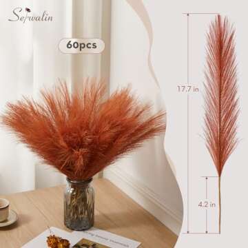 Serwalin 𝟲𝟬𝗽𝗰𝘀 Pampas Grass Decor 𝟭𝟳.𝟳𝗜𝗻𝗰𝗵, Orange Pampas Grass Home Decor, Faux Pampas Grass Bulk Boho Decor for Vase Filler Farmhouse Home Wedding Decor Table Centerpieces