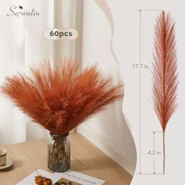 Serwalin 𝟲𝟬𝗽𝗰𝘀 Pampas Grass Decor 𝟭𝟳.𝟳𝗜𝗻𝗰𝗵, Orange Pampas Grass Home Decor, Faux Pampas Grass Bulk Boho Decor for Vase Filler Farmhouse Home Wedding Decor Table Centerpieces