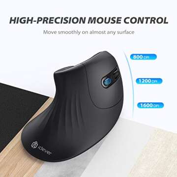 iClever Ergonomic Wireless Mouse, TM209G 2.4G Vertical Ergonomic Optical Mouse with 3 Adjustable DPI 800/1200/1600 Levels 6 Buttons for Laptop, PC, Desktop, Computer, Notebook
