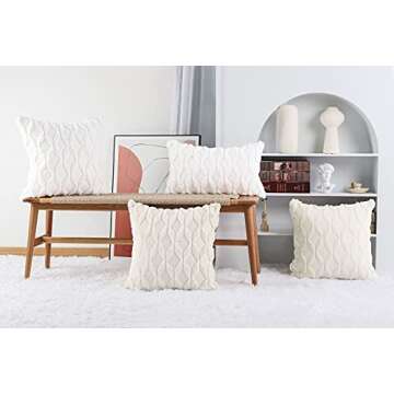 MADIZZ Set of 2 Soft Plush Short Wool Velvet Decorative Throw Pillow Covers 20x20 inch Beige Square Luxury Style Cushion Cases Pillow Shell for Sofa Bedroom