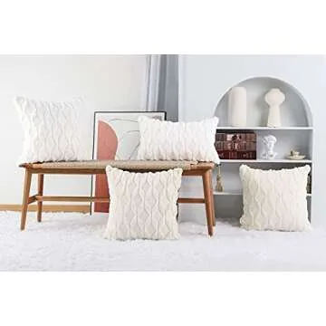 MADIZZ Set of 2 Soft Plush Short Wool Velvet Decorative Throw Pillow Covers 20x20 inch Beige Square Luxury Style Cushion Cases Pillow Shell for Sofa Bedroom