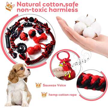 Yipetor Dog Chew Toys for Puppy Teething, Durable 10 Pack Natural Cotton Rope Rubber Small Dog Toys,...