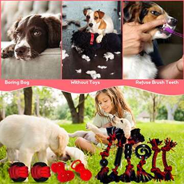 Yipetor Dog Chew Toys for Puppy Teething, Durable 10 Pack Natural Cotton Rope Rubber Small Dog Toys, Aggressive Interactive Tug of War, Squeaky Toys for Bored Chewing, Non-Toxic and Safe(Red-10pcs)