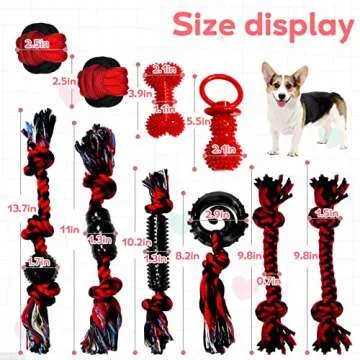 Yipetor Dog Chew Toys for Puppy Teething, Durable 10 Pack Natural Cotton Rope Rubber Small Dog Toys, Aggressive Interactive Tug of War, Squeaky Toys for Bored Chewing, Non-Toxic and Safe(Red-10pcs)