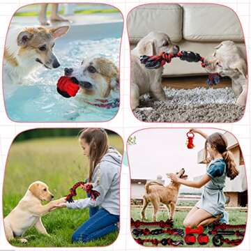 Yipetor Dog Chew Toys for Puppy Teething, Durable 10 Pack Natural Cotton Rope Rubber Small Dog Toys, Aggressive Interactive Tug of War, Squeaky Toys for Bored Chewing, Non-Toxic and Safe(Red-10pcs)