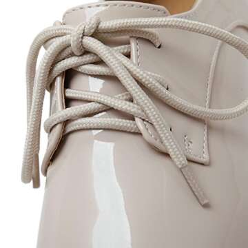 TENGYUFLY Women's Platform Wedges Oxfords Classic Casual Lace Up Mid Heels Wingtips Square Toe Shoes(Beige,US4.5)