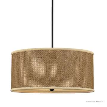 Luxury Craftsman Chandelier, Medium Size: 11.5"H x 22"W, with Asian Style Elements, Natural Materials, High-End Black Silk Finish and Woven Tan Rattan Shade, UQL2741 by Urban Ambiance