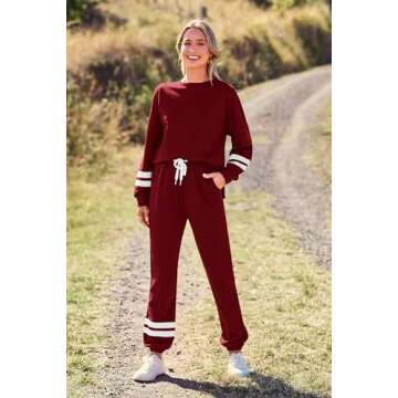 PRETTYGARDEN Women's Tie Dye Two Piece Pajamas Set Casual Long Sleeve Sweatshirt with Long Pants Loungewear (Striped Wine Red,Large)