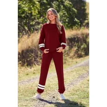 PRETTYGARDEN Women's Tie Dye Two Piece Pajamas Set Casual Long Sleeve Sweatshirt with Long Pants Loungewear (Striped Wine Red,Large)