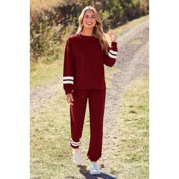 PRETTYGARDEN Women's Tie Dye Two Piece Pajamas Set Casual Long Sleeve Sweatshirt with Long Pants Loungewear (Striped Wine Red,Large)