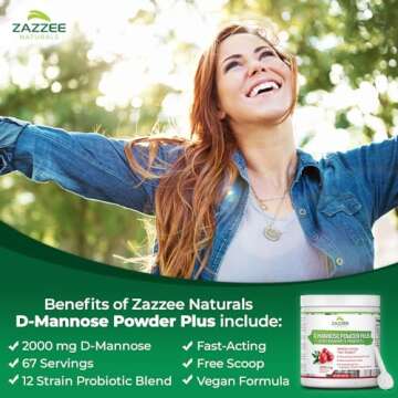 Zazzee D-Mannose Powder Plus: Powerful UTI Relief Formula with Probiotics