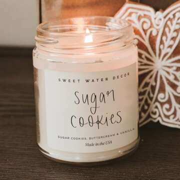 Sweet Water Decor Sugar Cookies Scented Candle - Sugar Cookies, Vanilla, and Buttercream Scented Christmas Candles and Decor for Home - 9oz. Clear Jar Soy Candle, Made in the USA