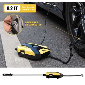 Digital Tire Inflator 12V DC Portable Auto Air Compressor Pump for Car Tires, 150 PSI Auto Shut Off with Emergency LED Flasher, Long Cable for Car, Bicycle, Motocycle, Air Boat and Other Inflatables