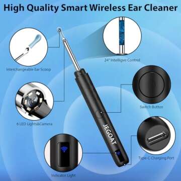 JEGOAT Ear Wax Removal Tool with HD Camera & 6 LED Lights