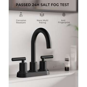 VXV Bathroom Sink Faucet 4 Inch 2 Handle Centerset Utility Lavatory Vanity Faucet Modern 360 Rotating Black Bathtub Water Tub Faucet with Pop-up Drain Stopper Assembly and Supply Lines Fits 2 Hole