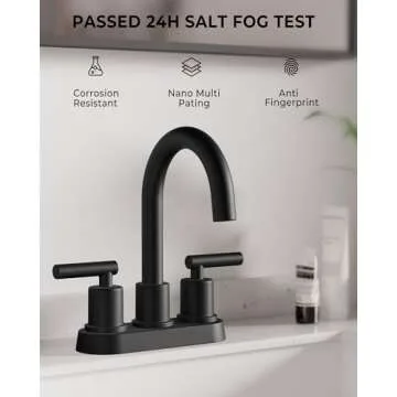 VXV Bathroom Sink Faucet 4 Inch 2 Handle Centerset Utility Lavatory Vanity Faucet Modern 360 Rotating Black Bathtub Water Tub Faucet with Pop-up Drain Stopper Assembly and Supply Lines Fits 2 Hole