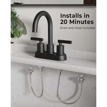 VXV Bathroom Sink Faucet 4 Inch 2 Handle Centerset Utility Lavatory Vanity Faucet Modern 360 Rotating Black Bathtub Water Tub Faucet with Pop-up Drain Stopper Assembly and Supply Lines Fits 2 Hole