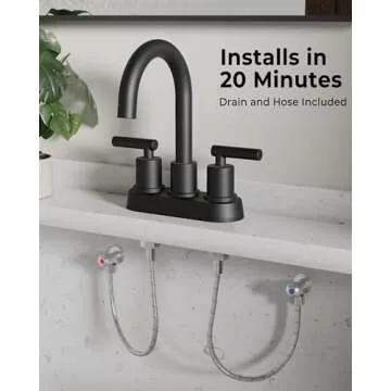 VXV Bathroom Sink Faucet 4 Inch 2 Handle Centerset Utility Lavatory Vanity Faucet Modern 360 Rotating Black Bathtub Water Tub Faucet with Pop-up Drain Stopper Assembly and Supply Lines Fits 2 Hole