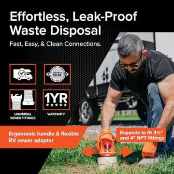 Camco Rhino RV Sewer Adapter PRO - Clear Sewer Hose Elbow with Drain Lock Adapter - Includes Ergonomic Handle & Flexible Adapter (39730)