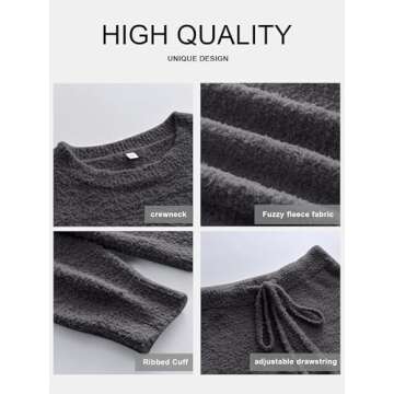 ANRABESS Women's Fuzzy Fleece Pajama Sets 2 Piece Outfits Long Sleeve Top Wide Leg Pants Lounge Matching Set 2024 Fall Winter Deep Gray Large