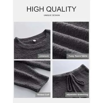 ANRABESS Women's Fuzzy Fleece Pajama Sets 2 Piece Outfits Long Sleeve Top Wide Leg Pants Lounge Matching Set 2024 Fall Winter Deep Gray Large