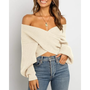 BTFBM Women V Neck Long Sleeve Sweater in Solid Apricot