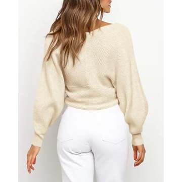 BTFBM Women V Neck Long Sleeve Sweater in Solid Apricot