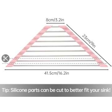 Tomorotec Triangle Foldable Dish Drying Rack, Small Roll-Up Stainless Steel Over Sink Drainer for Kitchen Sink Corner, Rustproof Multipurpose Organizer(Pink)