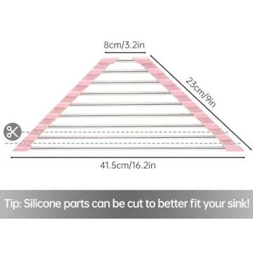 Tomorotec Triangle Foldable Dish Drying Rack, Small Roll-Up Stainless Steel Over Sink Drainer for Kitchen Sink Corner, Rustproof Multipurpose Organizer(Pink)