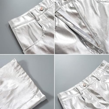 LROSEY Womens Sparkly Metallic Cargo Pants High Waisted Faux Leather Sequin Joggers Glitter Alien Costume for Rave Disco Club