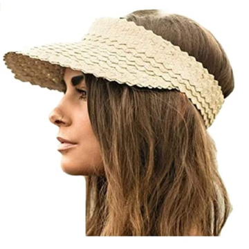 Stylish Sun Visor Hat for Women - Straw Summer Beach Sun Visor Hats with UV Protection, Large Wide B...