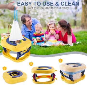 Cyrico Portable Potty Seat for Toddler Travel, Foldable Travel Potty Training Toilet with Storage Bag for Boys and Girls, On The Go Car Potty for Camping and Outdoor, Includes 15 Disposable Bags