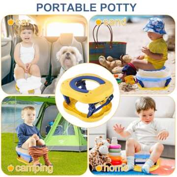 Cyrico Portable Potty Seat for Toddler Travel, Foldable Travel Potty Training Toilet with Storage Bag for Boys and Girls, On The Go Car Potty for Camping and Outdoor, Includes 15 Disposable Bags