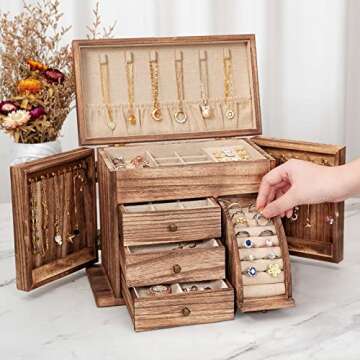 Poyilooo Jewelry Box Organizer, Solid Wood Jewelry Boxes for Women for Storage & Display Necklace Ri...