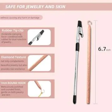 PEOUWNES 2 Pcs Bracelet Helper Tool Hook, Bracelet Helper, Wearing Tool Aid Assistance, Metal Bracelet Helper Tool for Necklace Bracelet Watch Clasps Zippers Crafts Adjustment(Silver and Rose Gold)