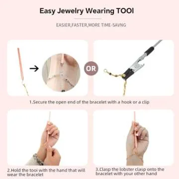 PEOUWNES 2 Pcs Bracelet Helper Tool Hook, Bracelet Helper, Wearing Tool Aid Assistance, Metal Bracelet Helper Tool for Necklace Bracelet Watch Clasps Zippers Crafts Adjustment(Silver and Rose Gold)