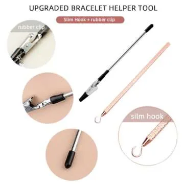 PEOUWNES 2 Pcs Bracelet Helper Tool Hook, Bracelet Helper, Wearing Tool Aid Assistance, Metal Bracelet Helper Tool for Necklace Bracelet Watch Clasps Zippers Crafts Adjustment(Silver and Rose Gold)