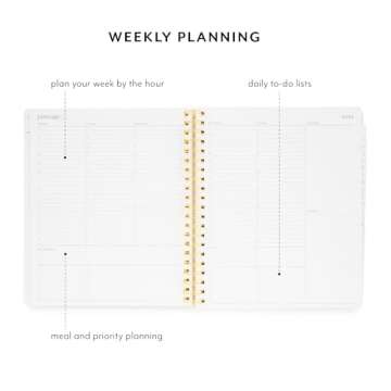 Sugar Paper 2025 Large Weekly Spiral Planner, January to December, 10" x 11", Time Blocking Calendar for Women, Flexible Matte Paper Cover, Spiral Bound, Pocket for Storage, 12 Month, Black