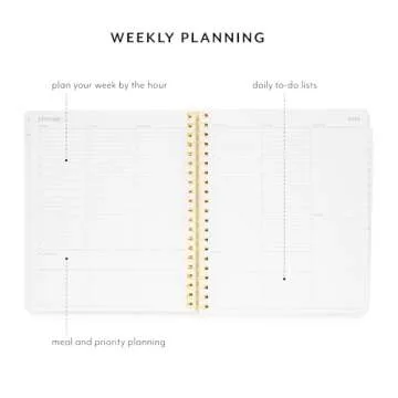 Sugar Paper 2025 Large Weekly Spiral Planner, January to December, 10" x 11", Time Blocking Calendar for Women, Flexible Matte Paper Cover, Spiral Bound, Pocket for Storage, 12 Month, Black