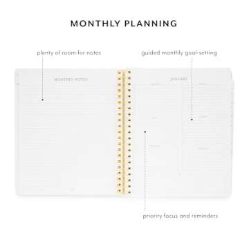 Sugar Paper 2025 Large Weekly Spiral Planner, January to December, 10" x 11", Time Blocking Calendar for Women, Flexible Matte Paper Cover, Spiral Bound, Pocket for Storage, 12 Month, Black