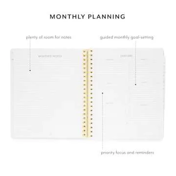 Sugar Paper 2025 Large Weekly Spiral Planner, January to December, 10" x 11", Time Blocking Calendar for Women, Flexible Matte Paper Cover, Spiral Bound, Pocket for Storage, 12 Month, Black