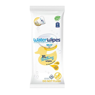 WaterWipes Plastic-Free XL Bathing Wipes for Toddlers & Babies, 99.9% Water Based Wipes, Unscented &...